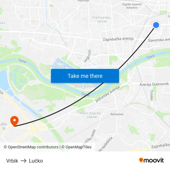 Vrbik to Lučko map