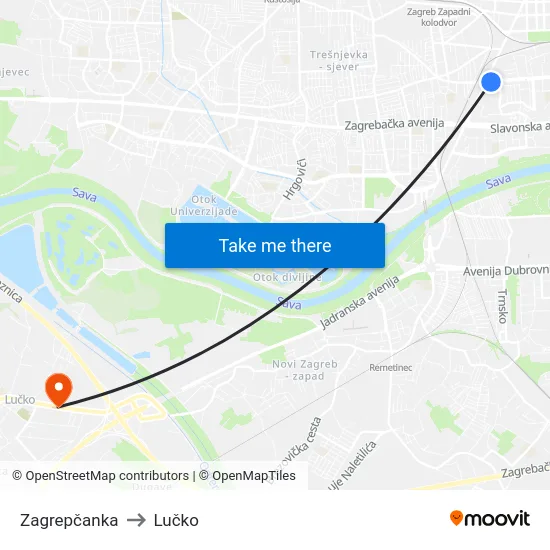 Zagrepčanka to Lučko map
