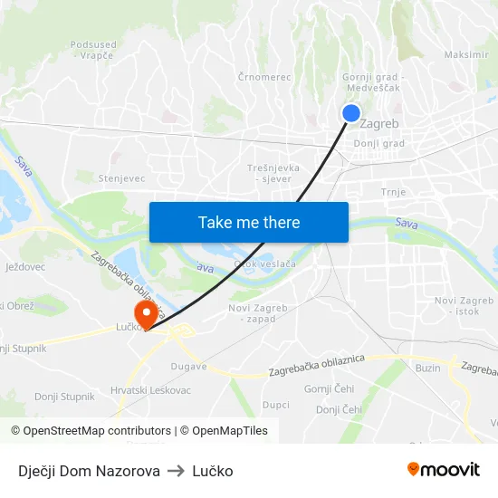 Dječji Dom Nazorova to Lučko map
