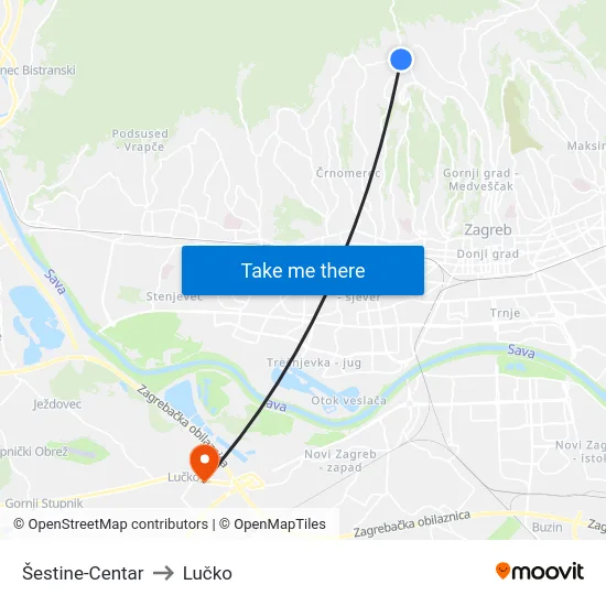 Šestine-Centar to Lučko map