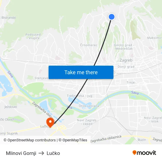 Mlinovi Gornji to Lučko map