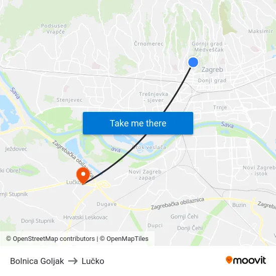 Bolnica Goljak to Lučko map