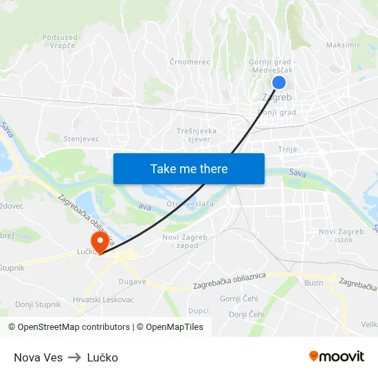 Nova Ves to Lučko map