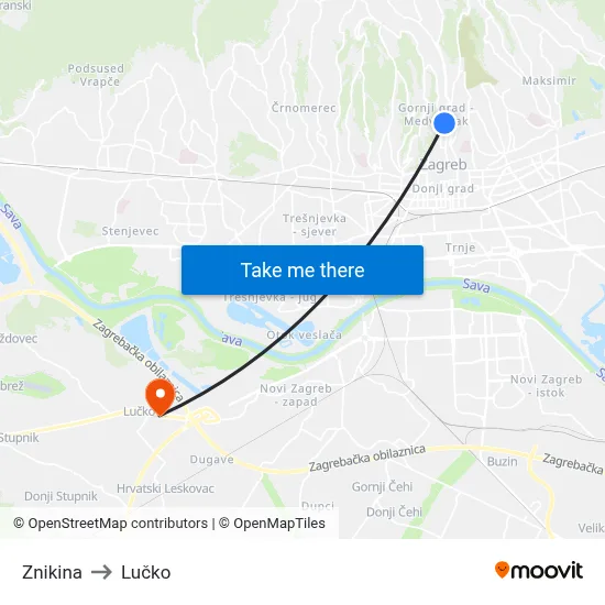 Znikina to Lučko map