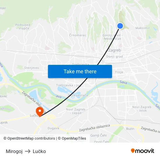 Mirogoj to Lučko map