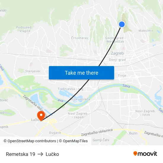 Remetska 19 to Lučko map