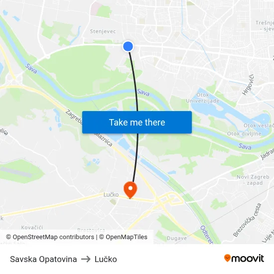 Savska Opatovina to Lučko map