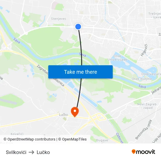 Svilkovići to Lučko map