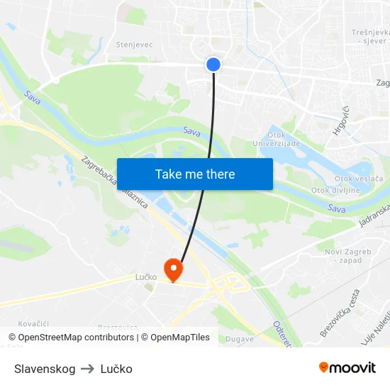 Slavenskog to Lučko map