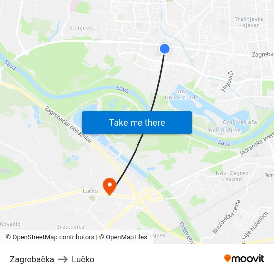 Zagrebačka to Lučko map