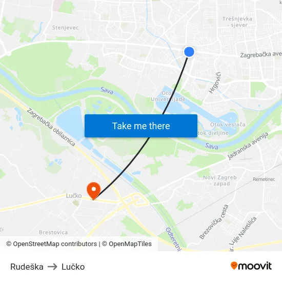 Rudeška to Lučko map