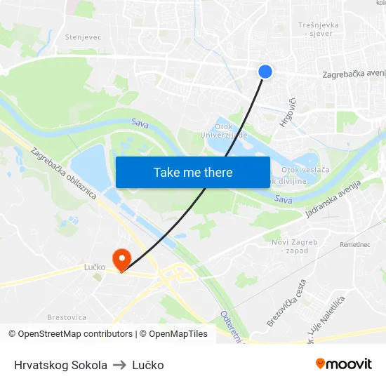 Hrvatskog Sokola to Lučko map