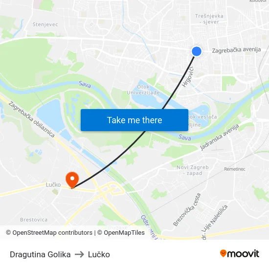 Dragutina Golika to Lučko map