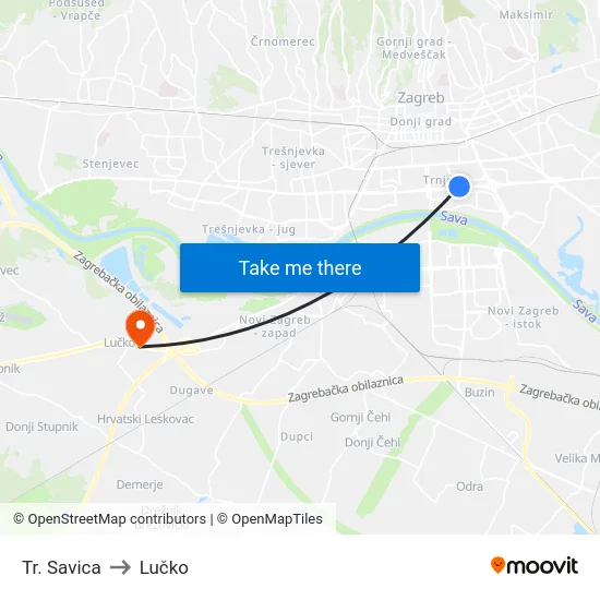 Tr. Savica to Lučko map