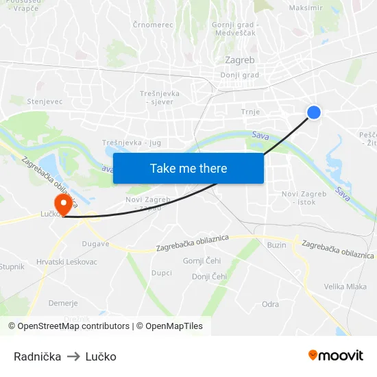 Radnička to Lučko map