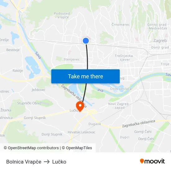 Bolnica Vrapče to Lučko map
