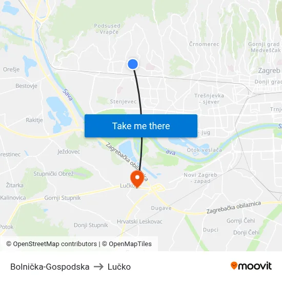 Bolnička-Gospodska to Lučko map