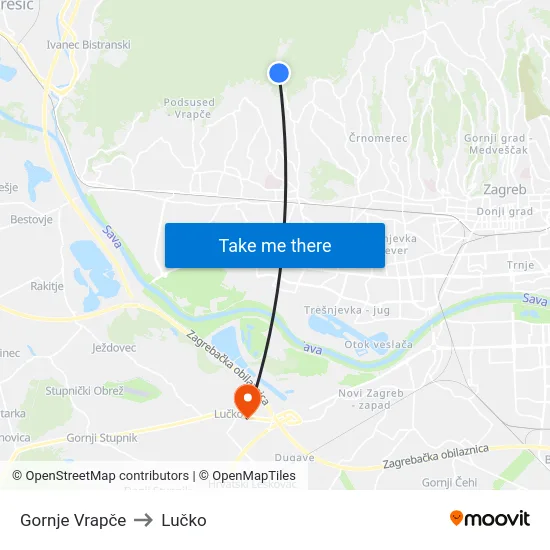 Gornje Vrapče to Lučko map