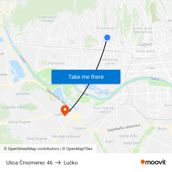 Ulica Črnomerec 46 to Lučko map