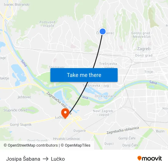 Josipa Šabana to Lučko map