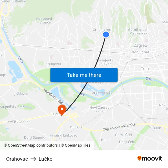 Orahovac to Lučko map