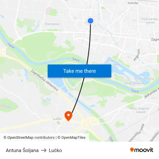 Antuna Šoljana to Lučko map