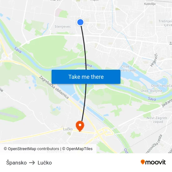 Špansko to Lučko map