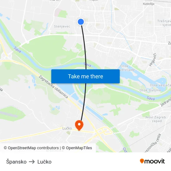 Špansko to Lučko map