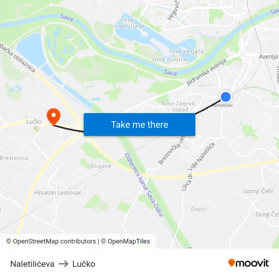 Naletilićeva to Lučko map