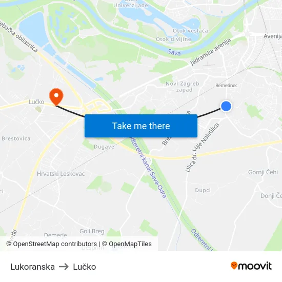 Lukoranska to Lučko map