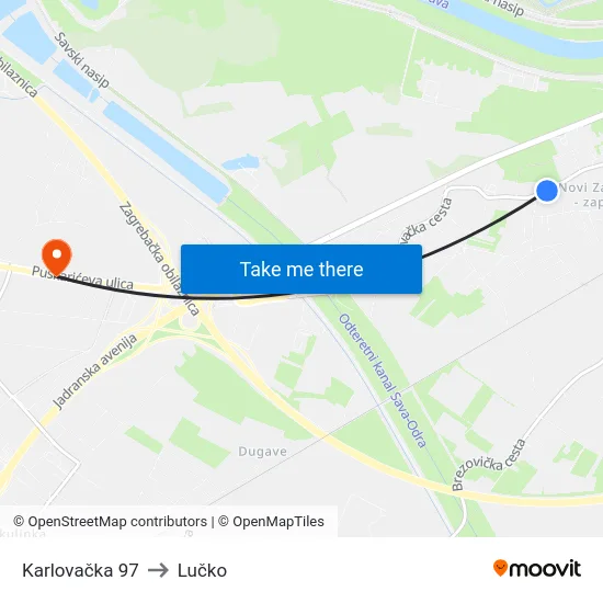 Karlovačka 97 to Lučko map