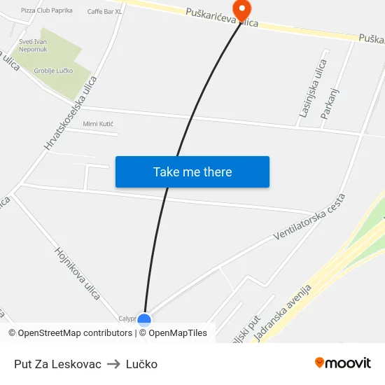 Put Za Leskovac to Lučko map