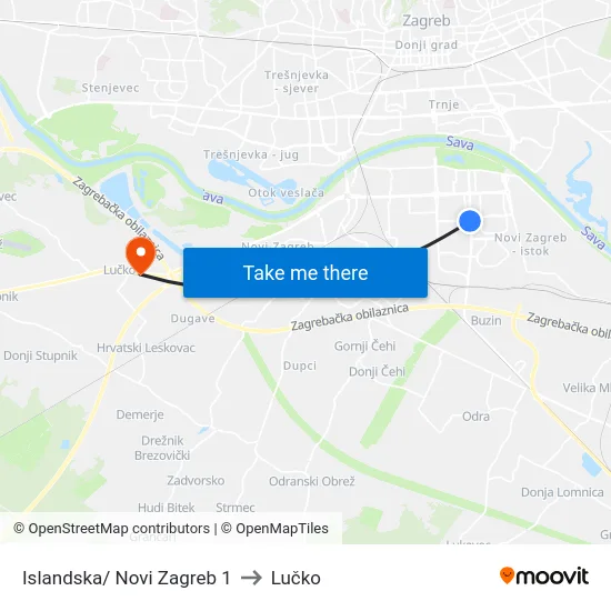 Islandska/ Novi Zagreb 1 to Lučko map