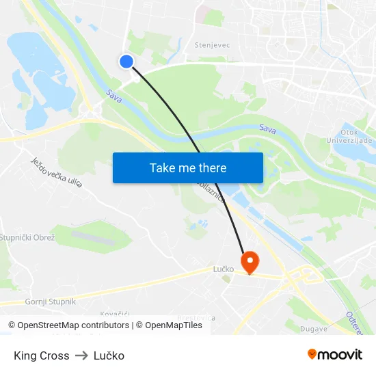 King Cross to Lučko map