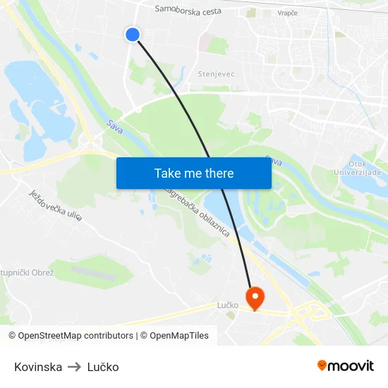 Kovinska to Lučko map