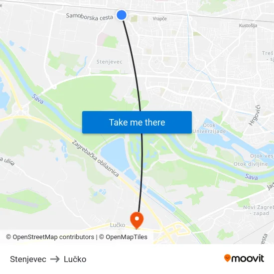 Stenjevec to Lučko map