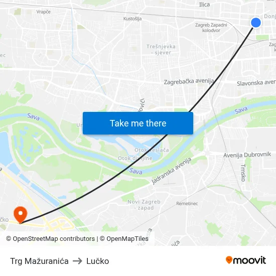 Trg Mažuranića to Lučko map