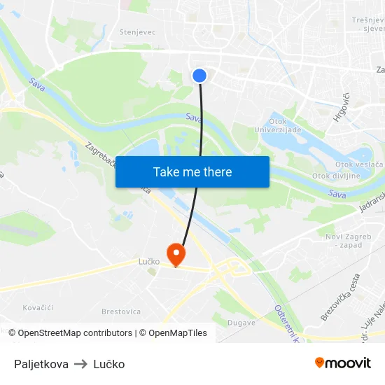 Paljetkova to Lučko map