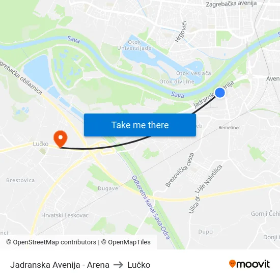 Jadranska Avenija - Arena to Lučko map