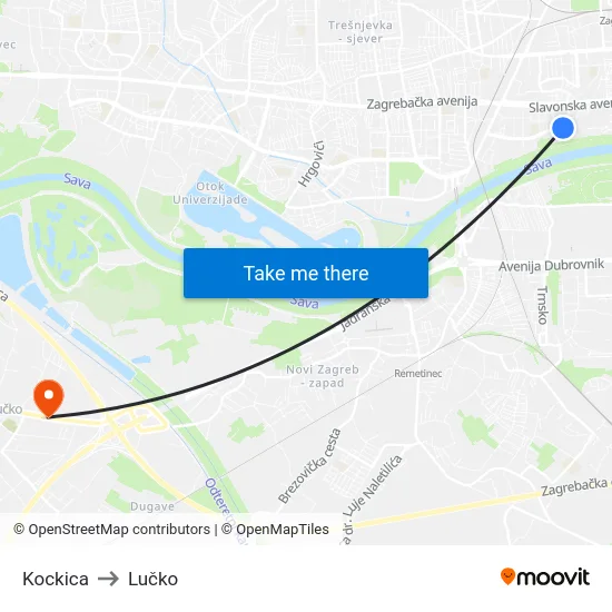 Kockica to Lučko map