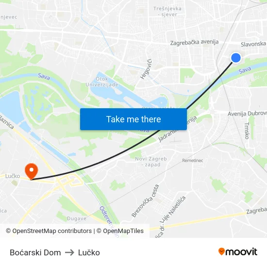 Boćarski Dom to Lučko map