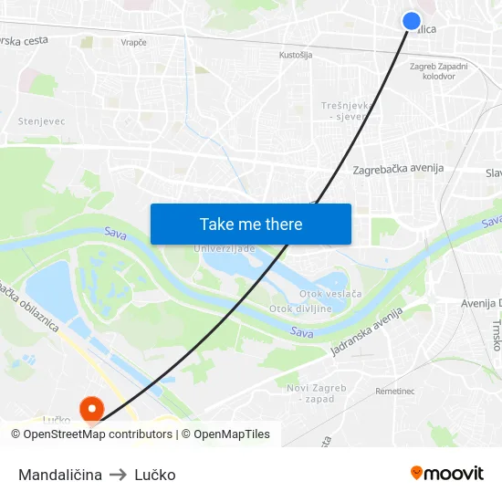 Mandaličina to Lučko map