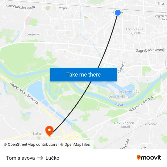 Tomislavova to Lučko map