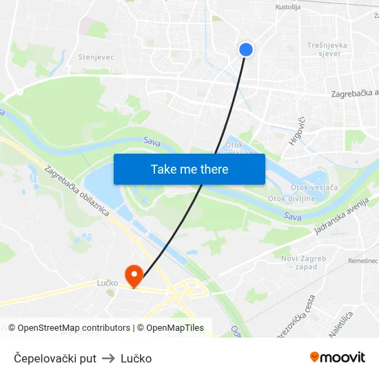 Čepelovački put to Lučko map