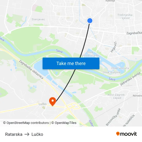 Ratarska to Lučko map