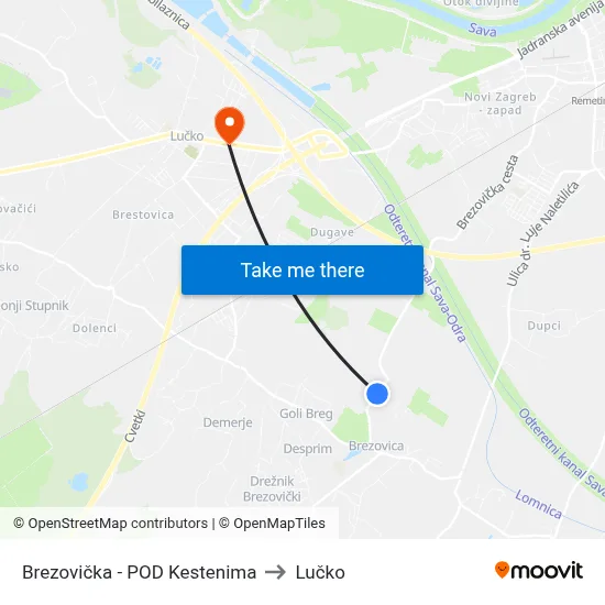 Brezovička - POD Kestenima to Lučko map