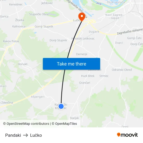 Pandaki to Lučko map