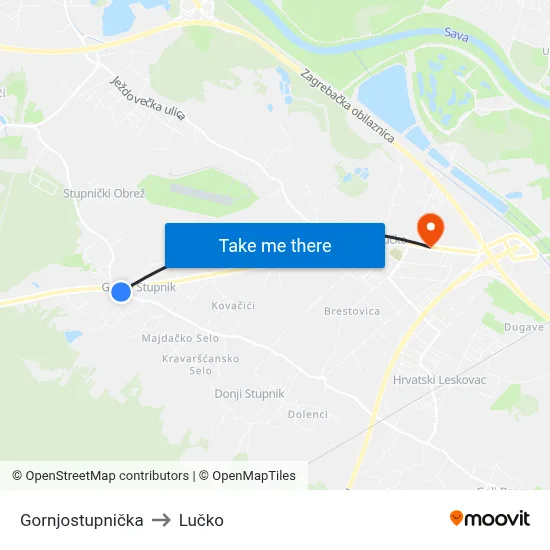 Gornjostupnička to Lučko map