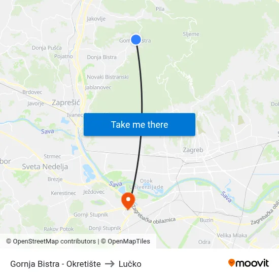 Gornja Bistra - Okretište to Lučko map