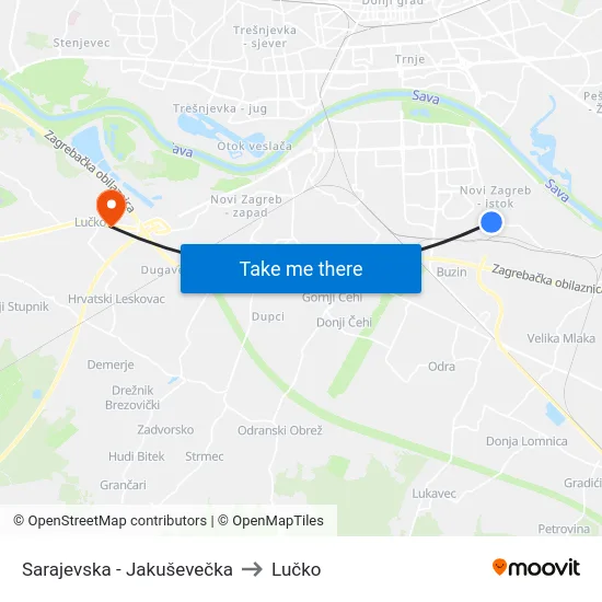 Sarajevska - Jakuševečka to Lučko map